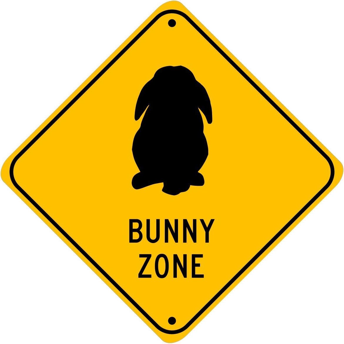 Lop Bunny Zone; pet rabbit novelty sign, aluminum, 6", glossy black on caution yellow