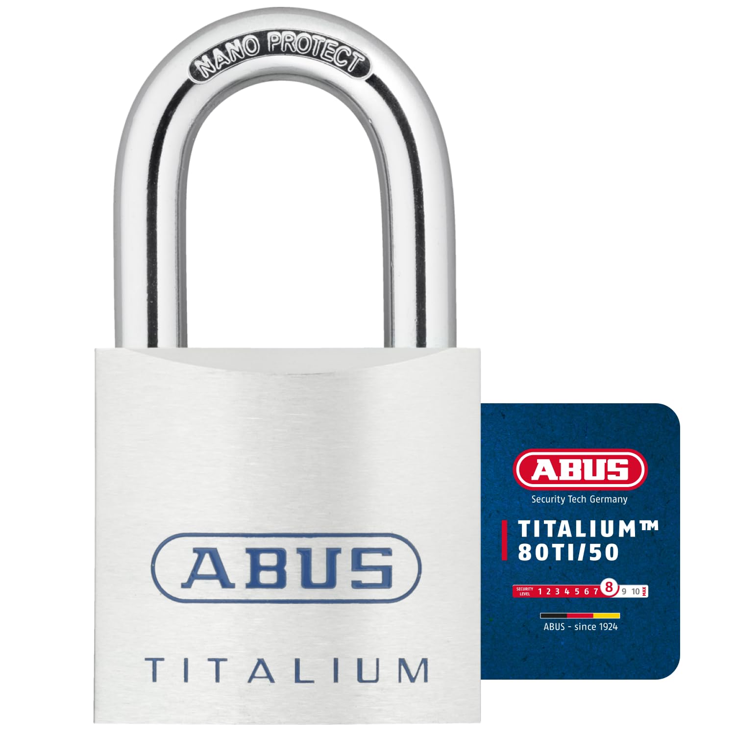 ABUS Titalium Padlock 80TI/50 gl.-8012 - keyed Alike - Basement Lock with Lightweight, Solid Lock Body Made of Special Aluminium - ABUS Security Level 8 - Silver