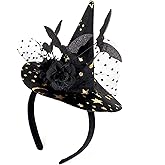 OIUUBBII Halloween Witch Hat Headband – Black Gothic Bat Hairband with Black Flower & Stretchy Elastic Band | Halloween Hair Accessories for Women Witch Costume, Cosplay, Festival Party Decoration