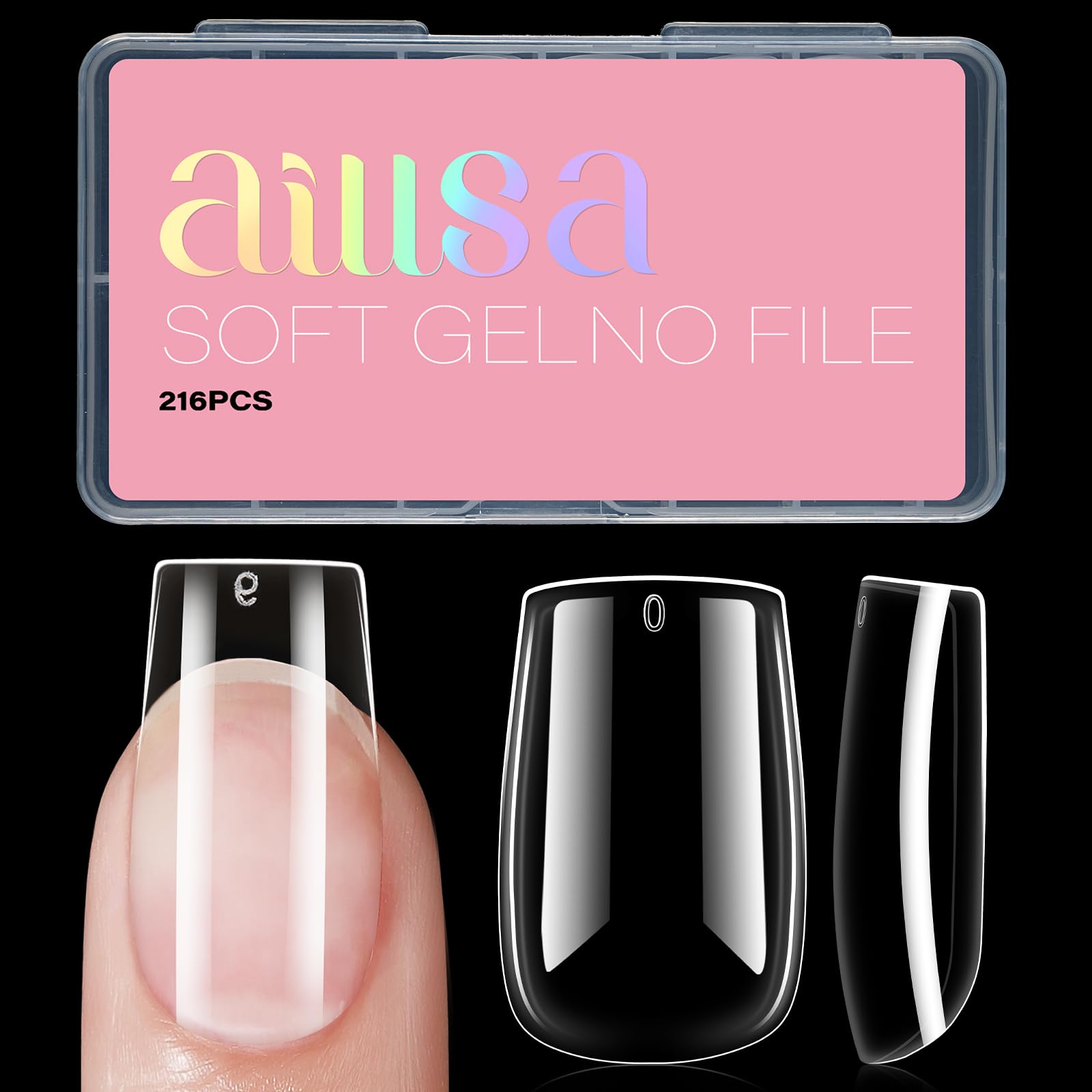 AILLSA Short Square Nails Clear Gel Nail Tips False Full Cover Soft Nails Tips for DIY Home Salon Gift, Preshaped Gelly Press on Fake Nail Tip for Nail Extension 216PCS 12 Sizes