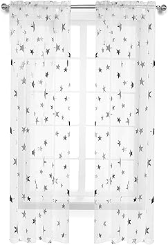 Amazon Com Anjee Kids Room Silver Star Print Voile Sheer Curtains