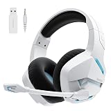 BINNUNE 2.4GHz Wireless Gaming Headset, Bluetooth 5.3 Gaming Headphones with Noise Canceling Mic, 120H Ultra-Long Battery, 50mm Drivers, Multi-Platform for PC / PS5 /PS4/ Switch/Mobile, White