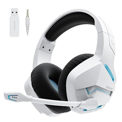 BINNUNE 2.4GHz Wireless Gaming Headset, Bluetooth 5.3 Gaming Headphones with Noise Canceling Mic, 120H Ultra-Long Battery, 50mm Drivers, Multi-Platform for PC / PS5 /PS4/ Switch/Mobile, White
