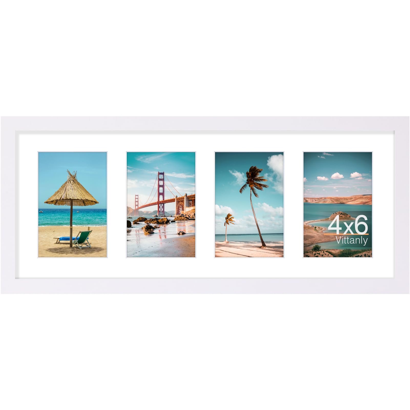 Photo 1 of ***FACTORY SEALED***Vittanly 8x20 Collage Picture Frame, Displays 4Pcs 4x6 Pictures with Mat, Picture Frames Collage Wall Decor for Horizontal or Vertical Display, White, 1 Pack