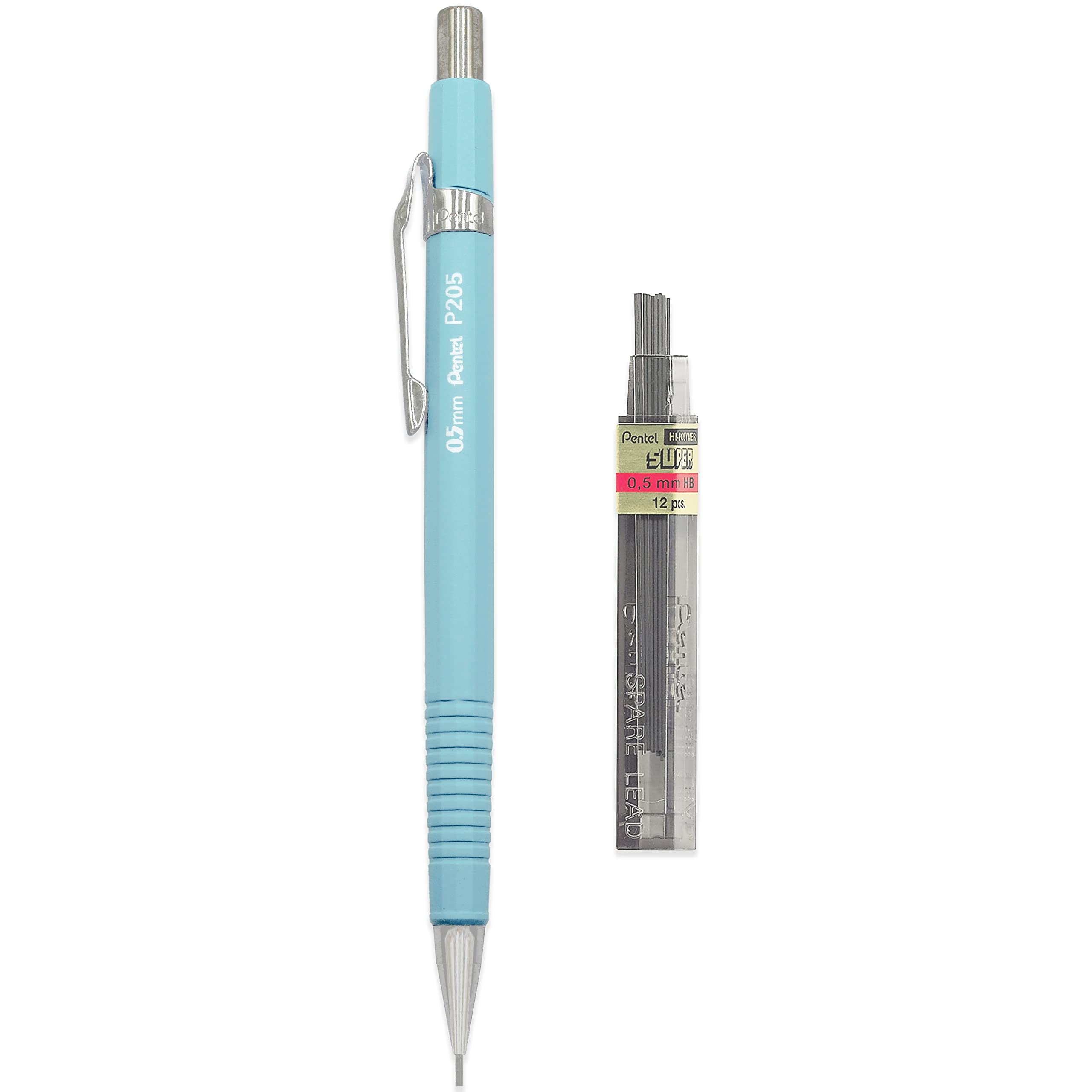 Pentel P205-97C Mechanical Automatic Pencil - Pastel Floral Range - Single + 12 HB 0.5mm Refill Leads (Blue)