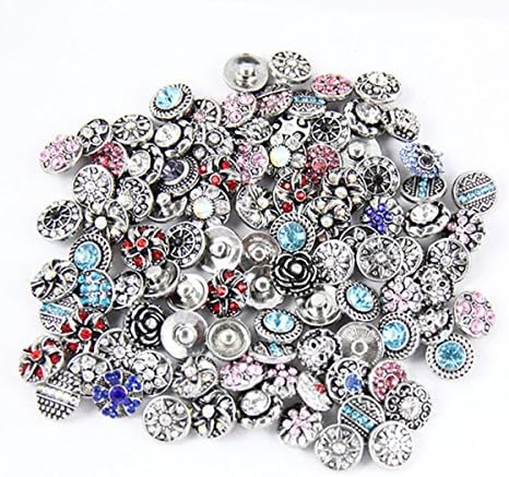 50 PCS Rhinestone Snaps Chunk Press Buttons 12mm for Snap Ginger Jewelry Making by Senior