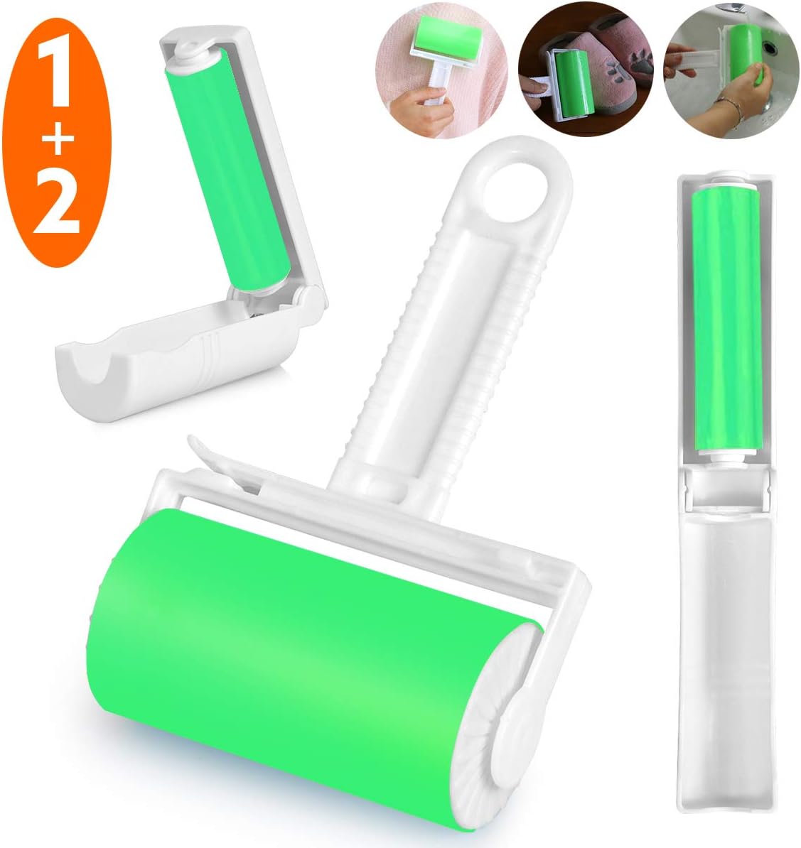Lint Roller, Resuable & Washable Lint Roller, Pet Hair Remover Lint Roller Cleaner for Clothes, Bed, Sofa, Carpet, Car Seats, Large/Small Size with Cover(3 Pack)