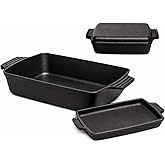 9x15" Casserole Dish-Cast Iron Dutch Oven Roaster with Skillet Lid-2-in-1 Pre-Seasoned Rectangular Baking Pan+Skillet Lid (6 QT)