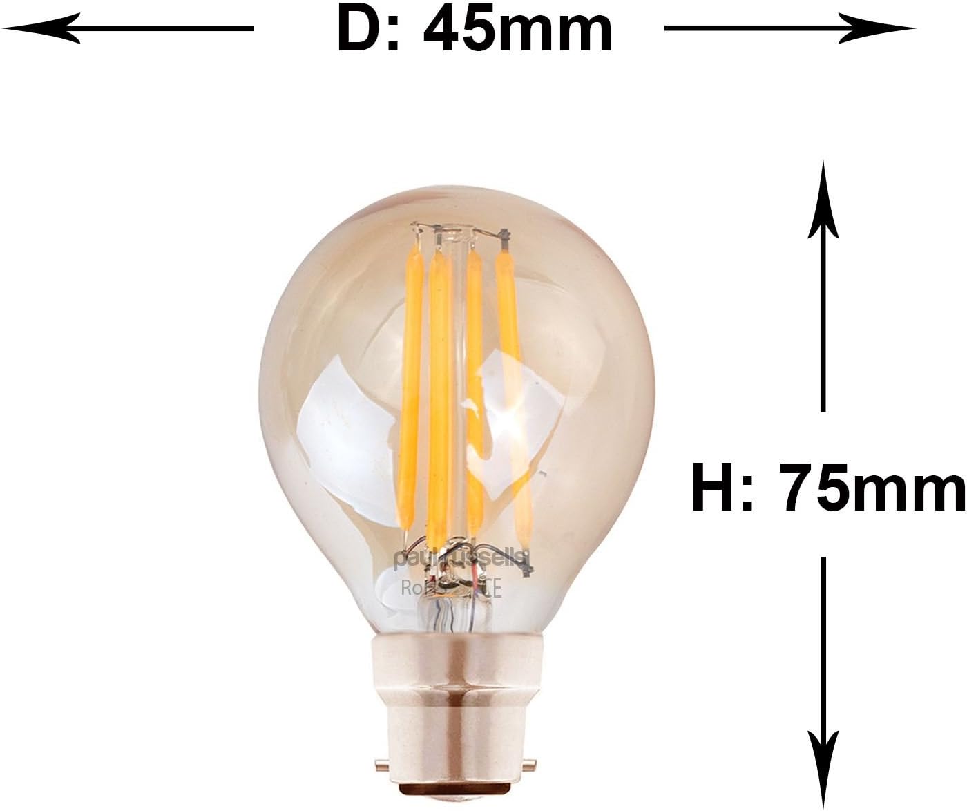 paul russells LED Filament Golf Ball Light Bayonet Cap B22, 35W Equivalent G45 Bulbs, 4.5W 400LM LED BC 2200K Amber Lamps - Image 4