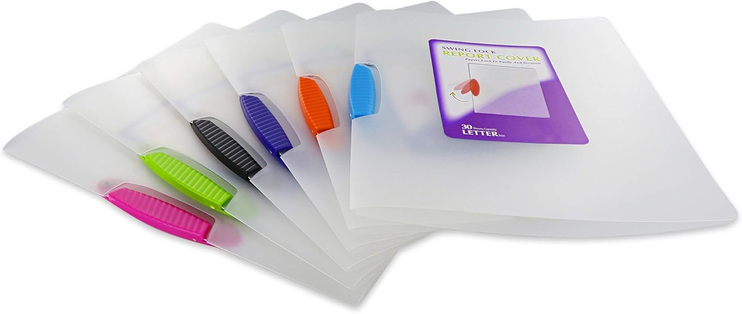 Translucent Swing Lock Report Cover Punchless Swing Arm Report Cover Locks in Paper Easily and Securely Fits up to 30 Sheets (Pack of 6) - by Emraw : Office Products