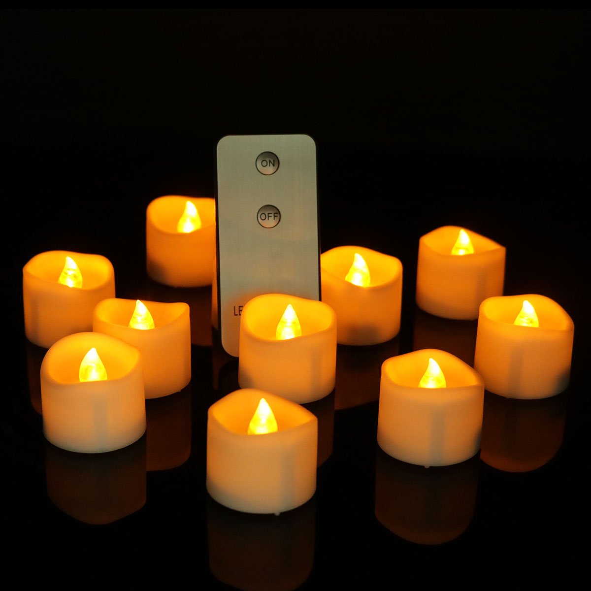 Horeset 24 pcs Yellow Flickering LED with Remote Control Tea Lights Flameless Candle Horeset 24 pcs Yellow Flickering LED with Remote Control Tea Lights Flameless Candle