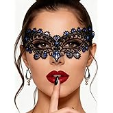 Tgirls Black Masquerade Mask for Women Rhinestone Lace Mask Costume Party