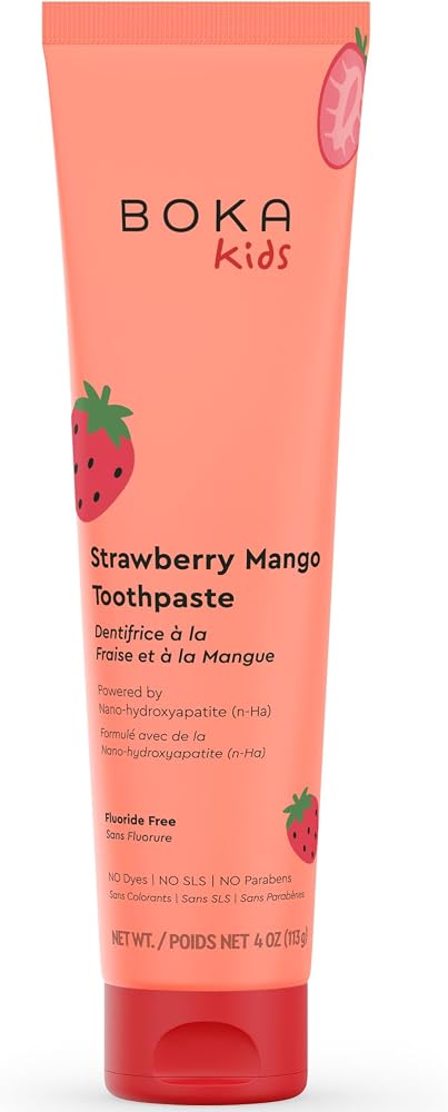 Boka Kids Toothpaste - Fluoride Free Nano Hydroxyapatite Toothpaste | Kids Oral Care - Strawberry Mango - 4 Oz, 1PK