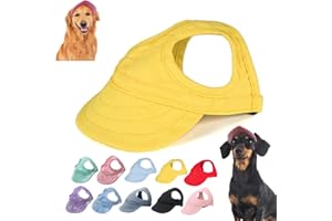 SEIVBLE Outdoor Sun Protection Hood for Dogs, Dog Baseball Cap Dog Beach Hats for Small Medium Large Dogs with Ear Holes, Adjustable Dog Sun Hat for Puppy Visor Sunbonnet Outfit (Yellow, Small)