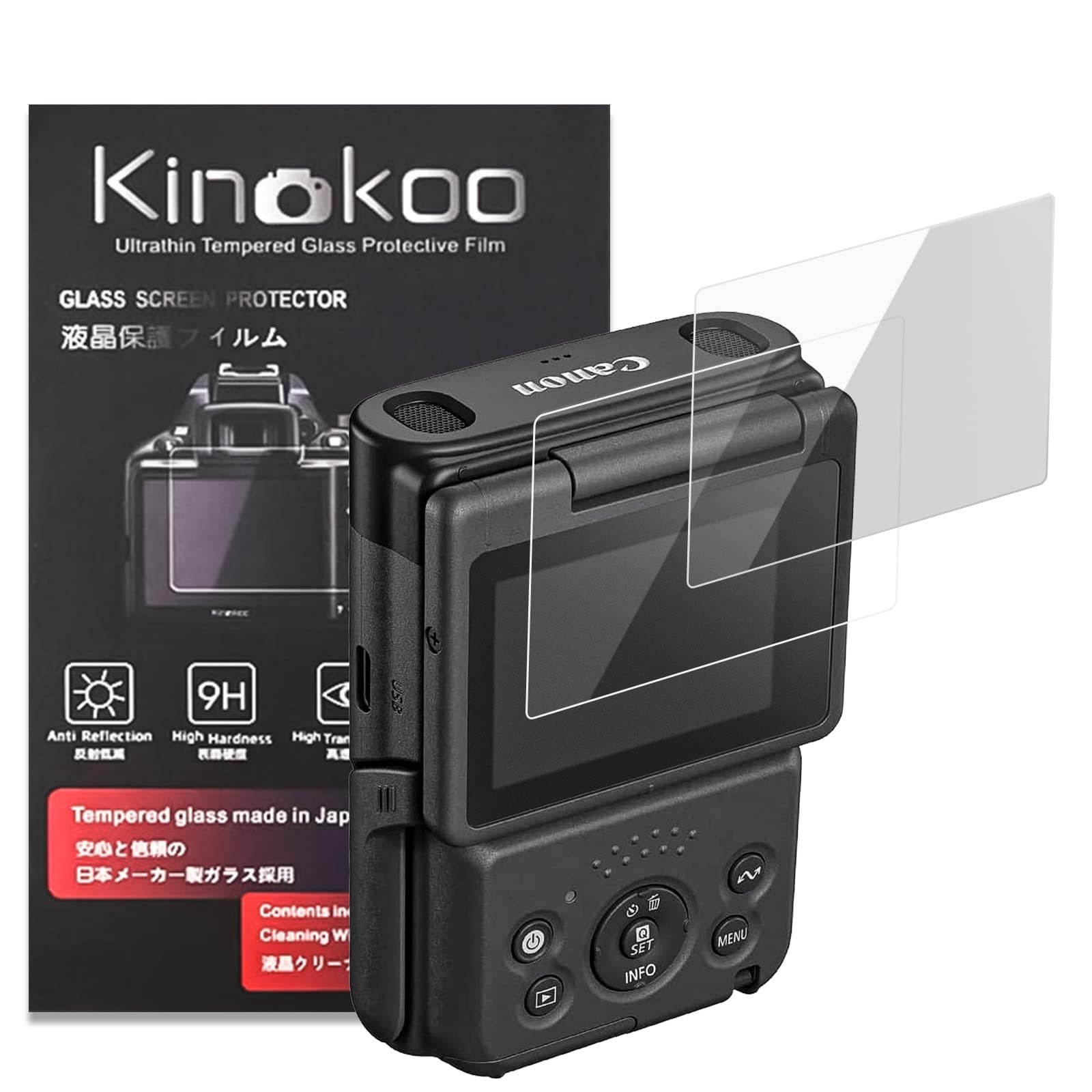 kinokoo Screen Protector for Canon Vlog PowerShot V10 camera, 0.25mm 9H Hardness Tempered Glass Film for Canon V10 camera - Bubble Free& Anti-Scratch&Anti-Finger Print (2 Pack)