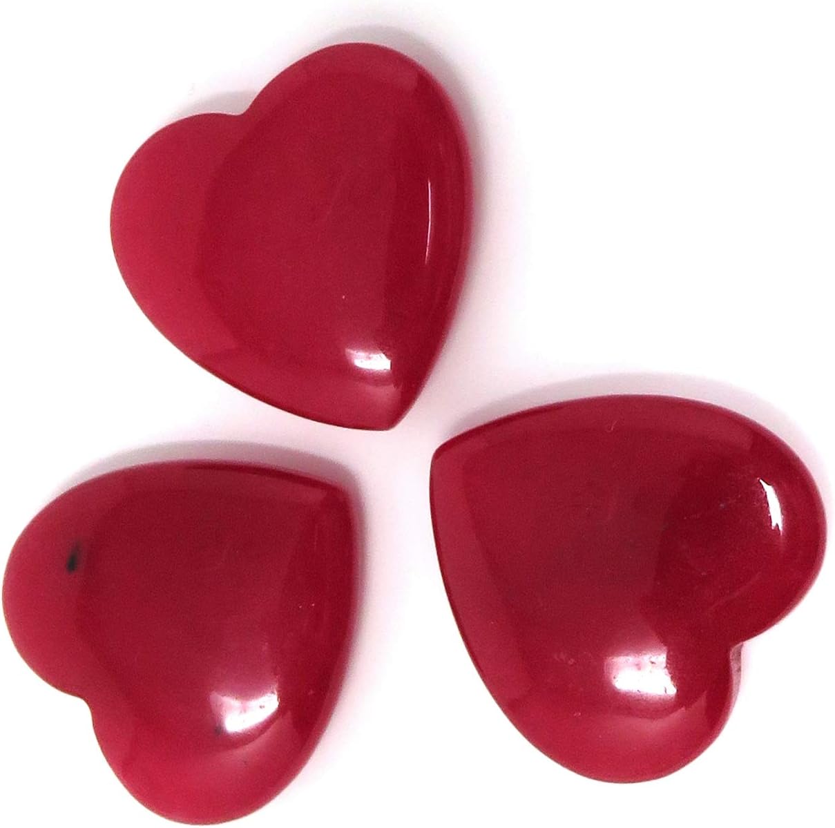 Red Jade Stone Heart - Decorative Set - Valentines - Love - Not Perfectly Smooth - Some Slight Divots - Fun Pocket Stones - Gifts - Party - Wedding (3, 25mm)