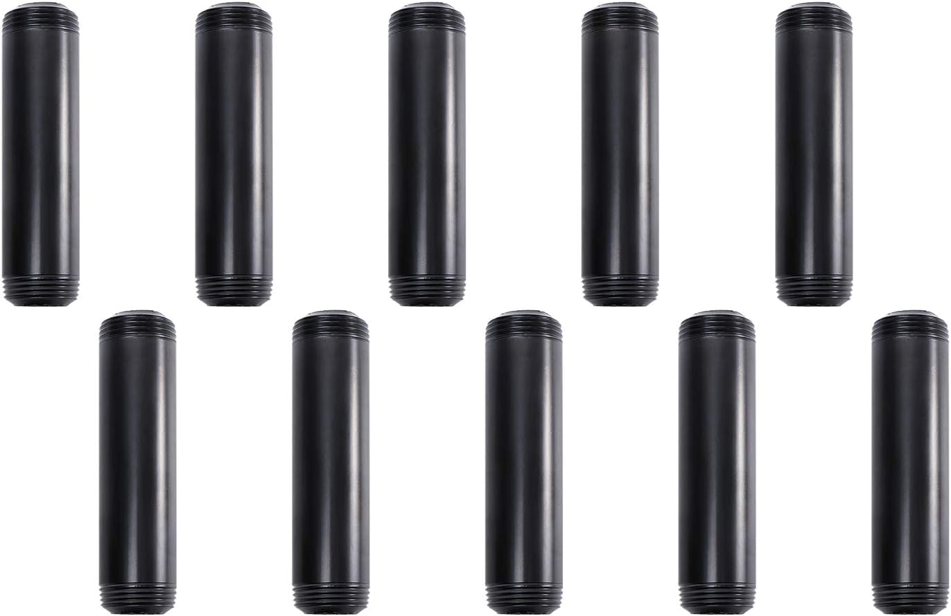1"x6" Black Painted Iron Pipe, Home TZH 10 Pack Threaded Glossy Black Iron Pipe Nipple for DIY Project/Furniture/Shelving Decoration (10, 6")