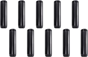 1"x6" Black Painted Iron Pipe, Home TZH 10 Pack Threaded Glossy Black Iron Pipe Nipple for DIY Project/Furniture/Shelving Decoration (10, 6")