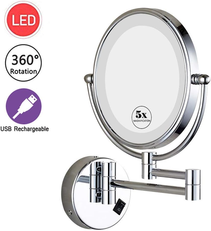 SGSG Soporte de Pared para Espejo de Maquillaje con Luces y Aumento de