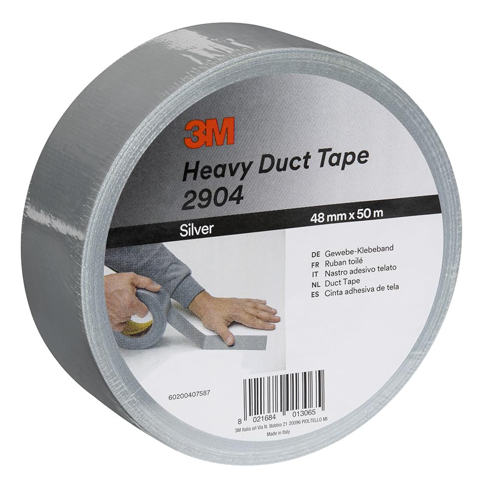 3M Heavy Duty Duct Tape 2904, Highly Conformable, Strong Gaffa tape, 48 mm x 50 m, Silver, 1 Roll