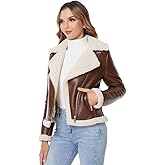 DIASHINY Women's Faux Shearing Fur Winter Coat Warm Thick Fur Lined Faux Leather Jacket