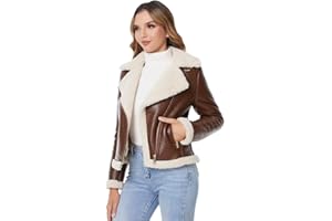 DIASHINY Women's Faux Shearing Fur Winter Coat Warm Thick Fur Lined Faux Leather Jacket