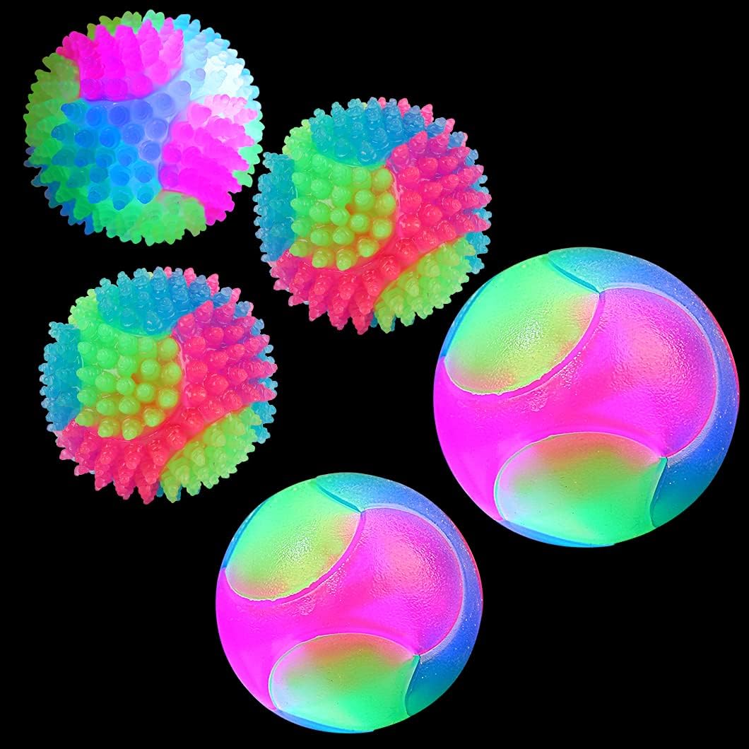 Rolin Roly Flashing Light Up Dog Ball - Interactive Toys for Puppy & Cats (2PK Smooth + 2PK Spiky), 2PK Smooth+2PK Spiky Ball - Image 3