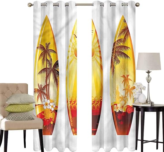 hengshu Surfboard Pattern Curtains Blackout Colorful Hawaii Holiday