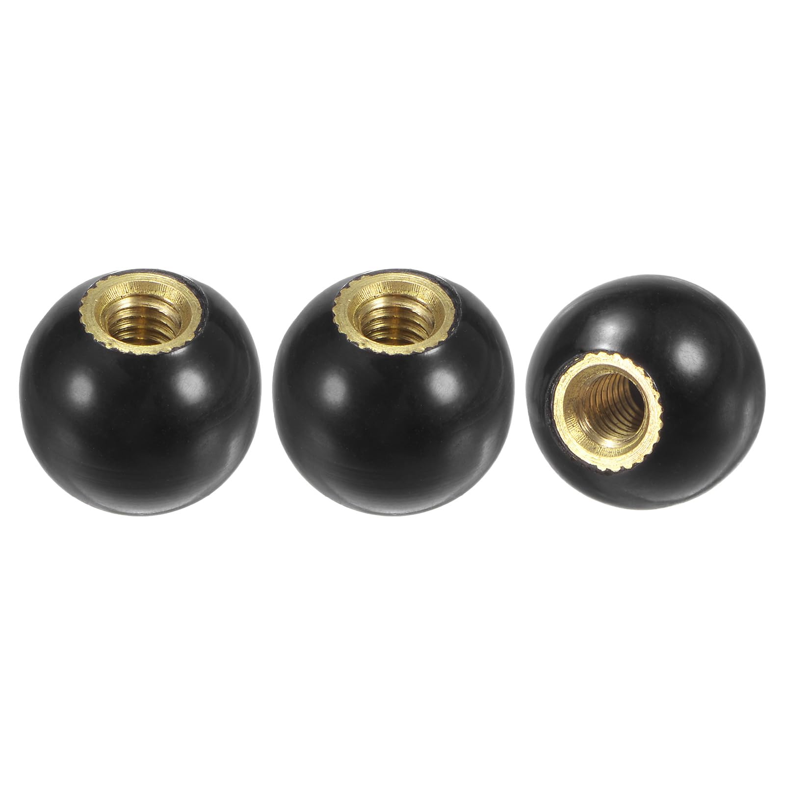 M METERXITY 3-Pack Threaded Ball Knobs, M4 Female Thread 12mm Dia. Thermoset Ball Knob for Lathe/Machine/Lawn Mowers, Round Phenolic Brass Insert Lever Handle [Black]