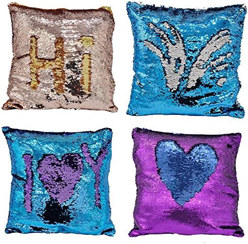 4 Pack Cushion Sequin Pillow Covers Magic Reversible Throw Pillow Covers Mermaid Glitter Sofa Cushion Cover Pillow Case Double Color，Valentine's Day Gift