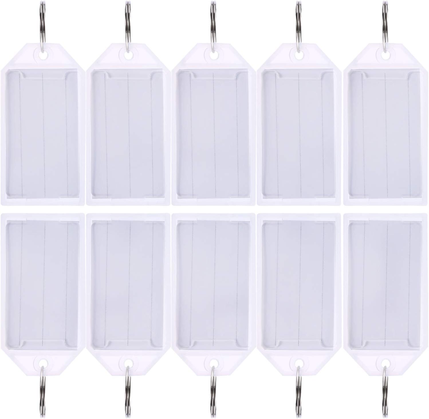 50 Pack White Plastic Key Tags With Split Ring Holder Label Window Luggage Label Tags Key Ring Keychain, 2.2 x 1.2 inches