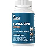 Dr. Tobias Alpha GPC 600mg Per Serving - Bioavailable Choline Supplements for Brain, Memory and Focus - Premium Nootropic Alpha GPC Choline Supplement, Vegan, Non-GMO, 60 Capsules, 30 Servings