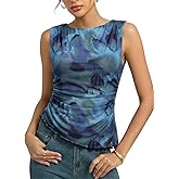 Kate Kasin Women Floral Mesh Ruched Tank Top, Summer Y2k Going Out Tops, Casual Beach Vacation Travel Concert Outfits 2026