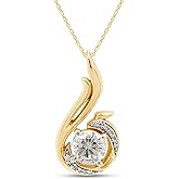 SAVEARTH DIAMONDS 1 Carat Center 6.5MM Round Cut Lab Created Moissanite Diamond Phoenix Pendant Necklace For Women In 14K Gold Over Sterling Silver With 18" Chain (E-F Color, VVS1 Clarity, 1 Cttw)