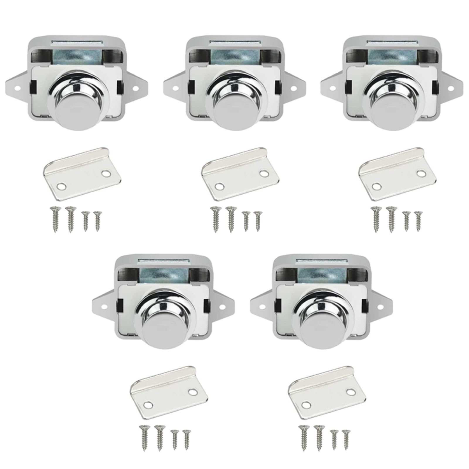 5PCS Push Button Latch Catch Drawer Replacement Keyless Door Lock Cupboard Door Motorhome Caravan Cabinet Knob Zinc Alloy Pop Up for 15-18mm Thickness Cabinet Boat Horsebox Camper Van RV Silver