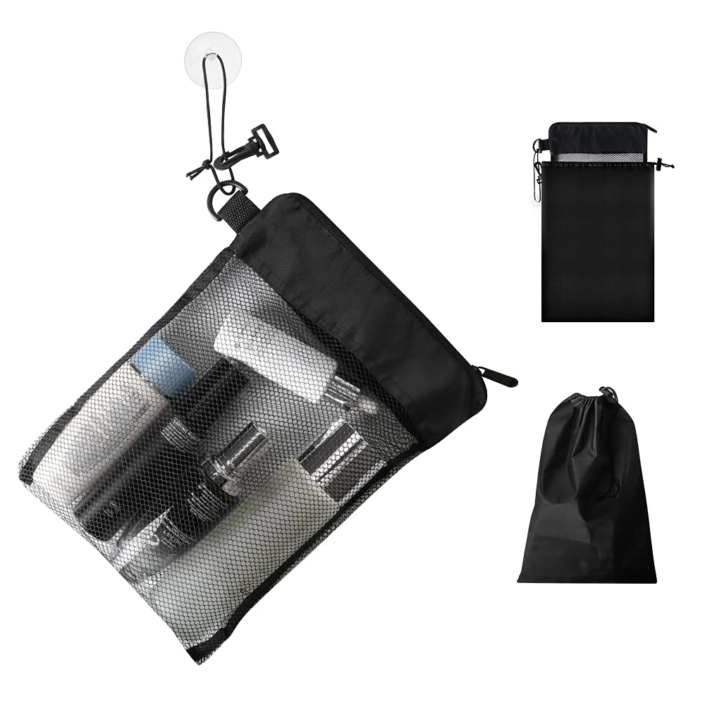 Toiletry Shower Bag for Gym, Multifunctional Waterproof Travel Wash Bag Hanging Bathroom Mesh Large Capacity with Suction Hook for Gym, Hiking, Camping