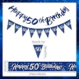 Yontree Navy Blue Silver 50th Birthday Decorations Set with Balloons & Banner view 3