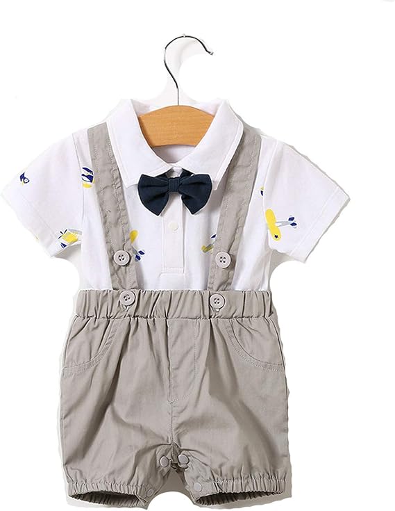 Amazon Co Jp ベビーサスペンダー夏モデル赤ちゃん半袖紳士ジャンプスーツ新生児3 6ヶ月ロンパースクライミング服 服 ファッション小物