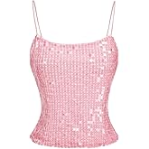 WDIRARA Women's Sparkly Sequin Cami Top Spaghetti Strap Party Club Camisole Crop Tops