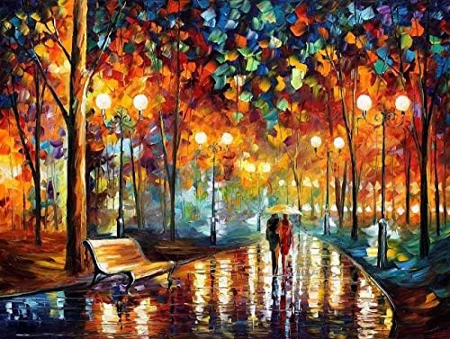 DIY Oil Painting, Paint by Numbers Kit for Adults with Brush, Lover Walks on The Street Painting on Canvas Frameless 40x50inch