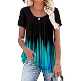 Rainoop Womens Summer Plus Size Tops Blouses Short Sleeve Shirts Lace Pleated Tunic Tops M-4XL