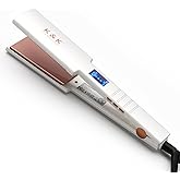 K&K Nano Hair Straighteners Wide Plates, Adavance Ceramic Coated Plates Digital Display Ultra-Fast Heat Up Auto Safety Shut Off Plancha De Pelo Dual Voltage UK Plug, for Thick Hair