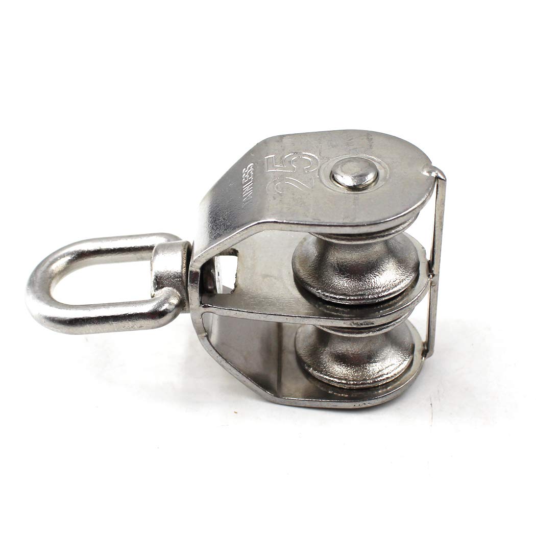 M25 Wire Rope Double Pulley Block 304 Stainless Steel Roller Pulley Bearing Roller Pack of 1 Loading:150KG