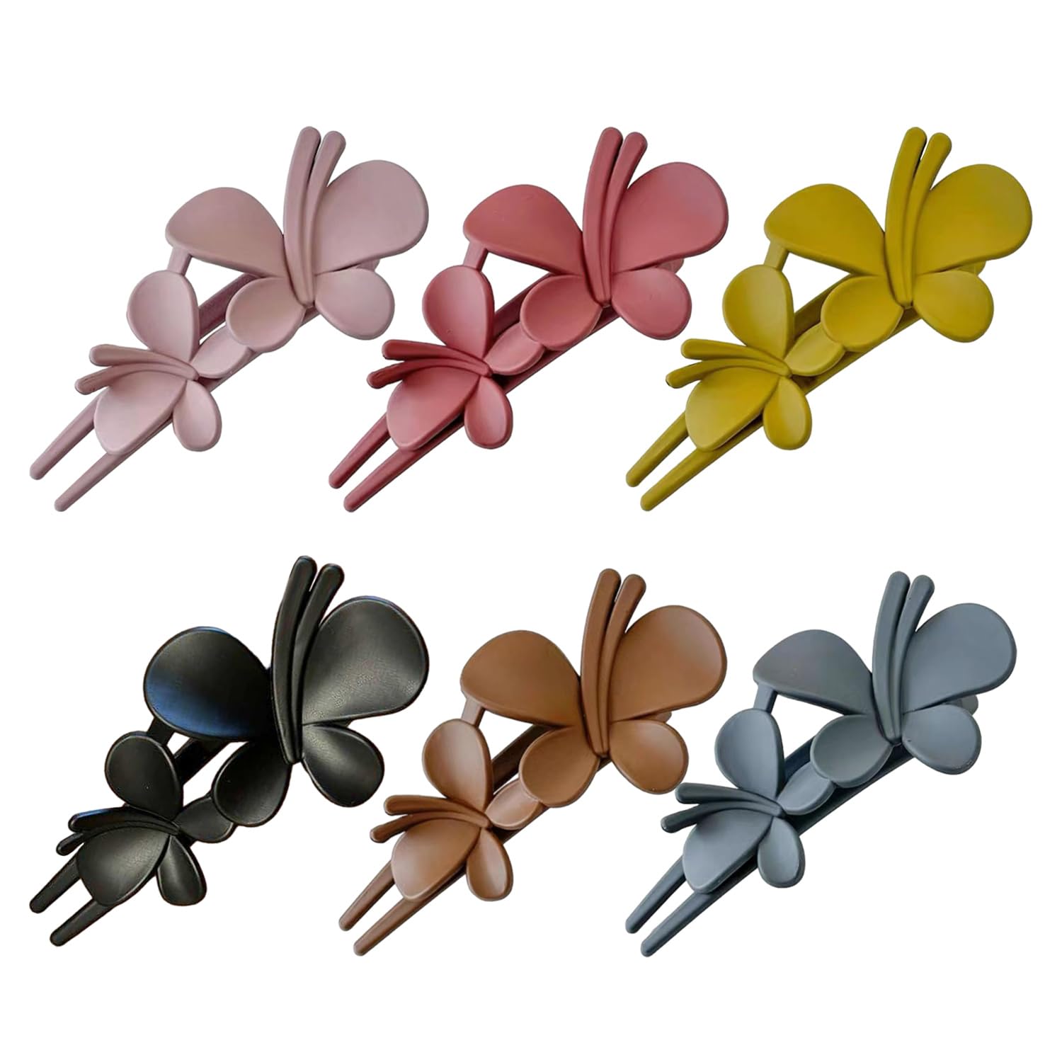 6 Double Butterfly Hairpins - Matte Duckbill, Women's High Ponytail Style, Large Fashionable Hairpins for Styling