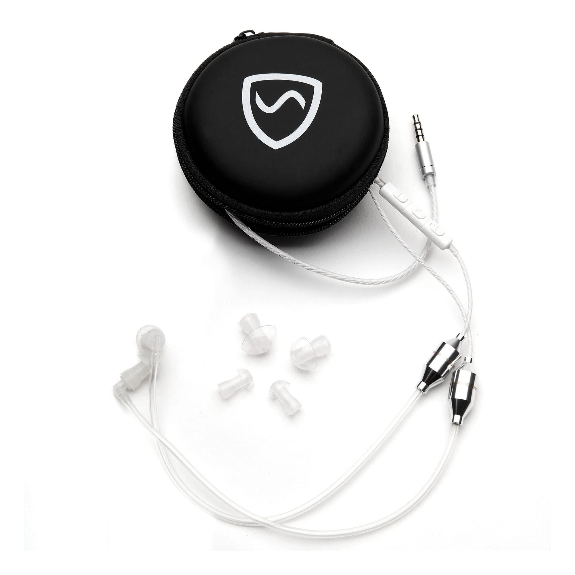 SYB Shield Your Body Air Tube Headset, Stereo Earbuds with Microphone and Case, Wired Anti Radiation Headphones, Built-In Controls, Works on Any Device with A Standard 3.5mm Audio Jack, White