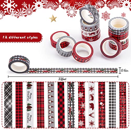Shindel Christmas Washi Tape, 12 Rolls x 33Ft Decorative Washi Tapes Masking Washi Tapes for Decorating Xmas Winter Gift Wrapping Scrapbooks DIY Crafts