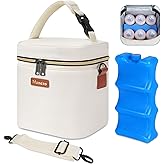 Mancro Breastmilk Cooler Bag with Ice Pack, Fits 6 Insulated Baby Bottles Up to 9 Ounce, Breast Milk Cooler for Nursing Mom (Cream)