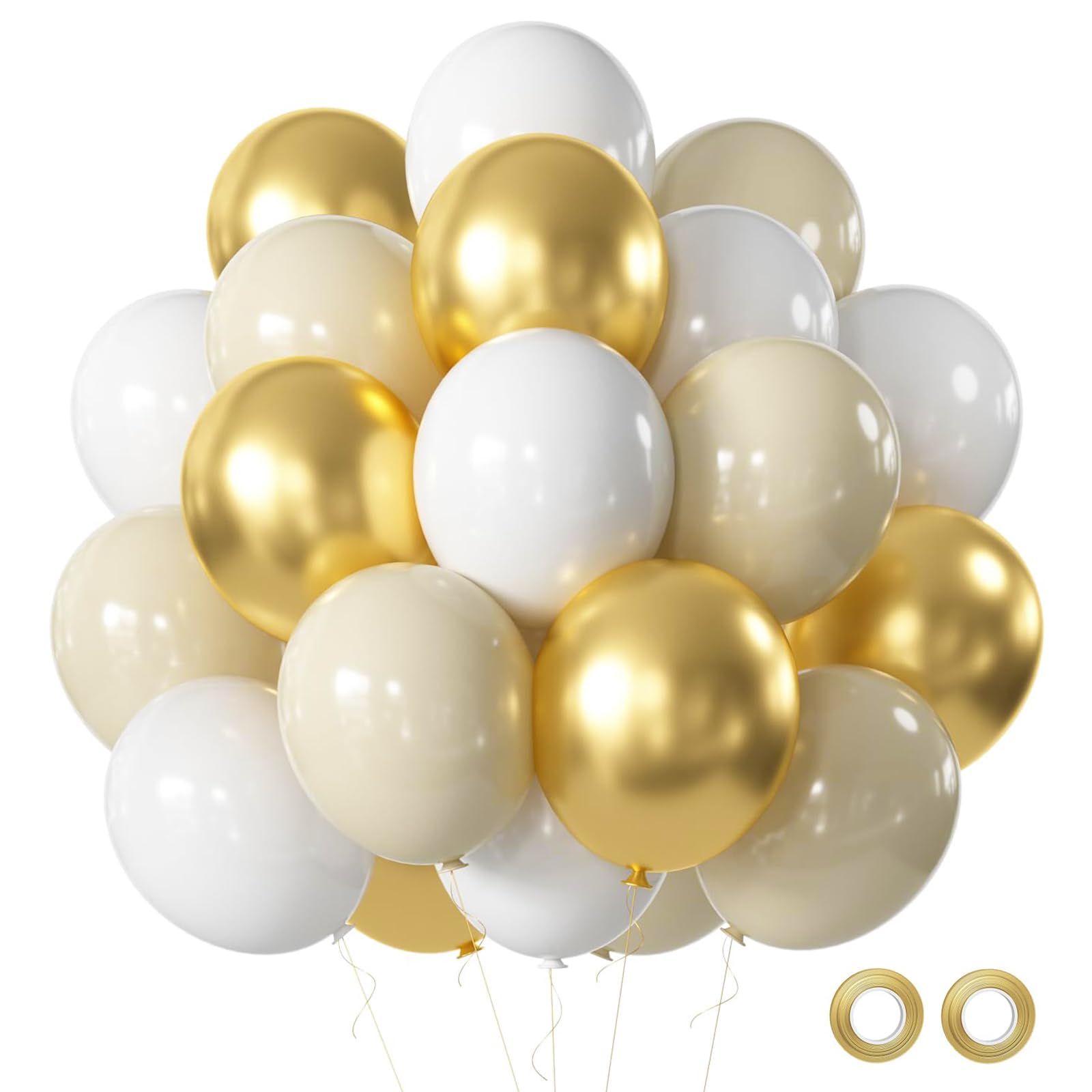 Photo 1 of  White and Gold Balloons, 12 Inch White Sand Gold Latex Balloons Gold and White Party Balloons For Birthday Bride Engagement Wedding Anniversary Party Decorations