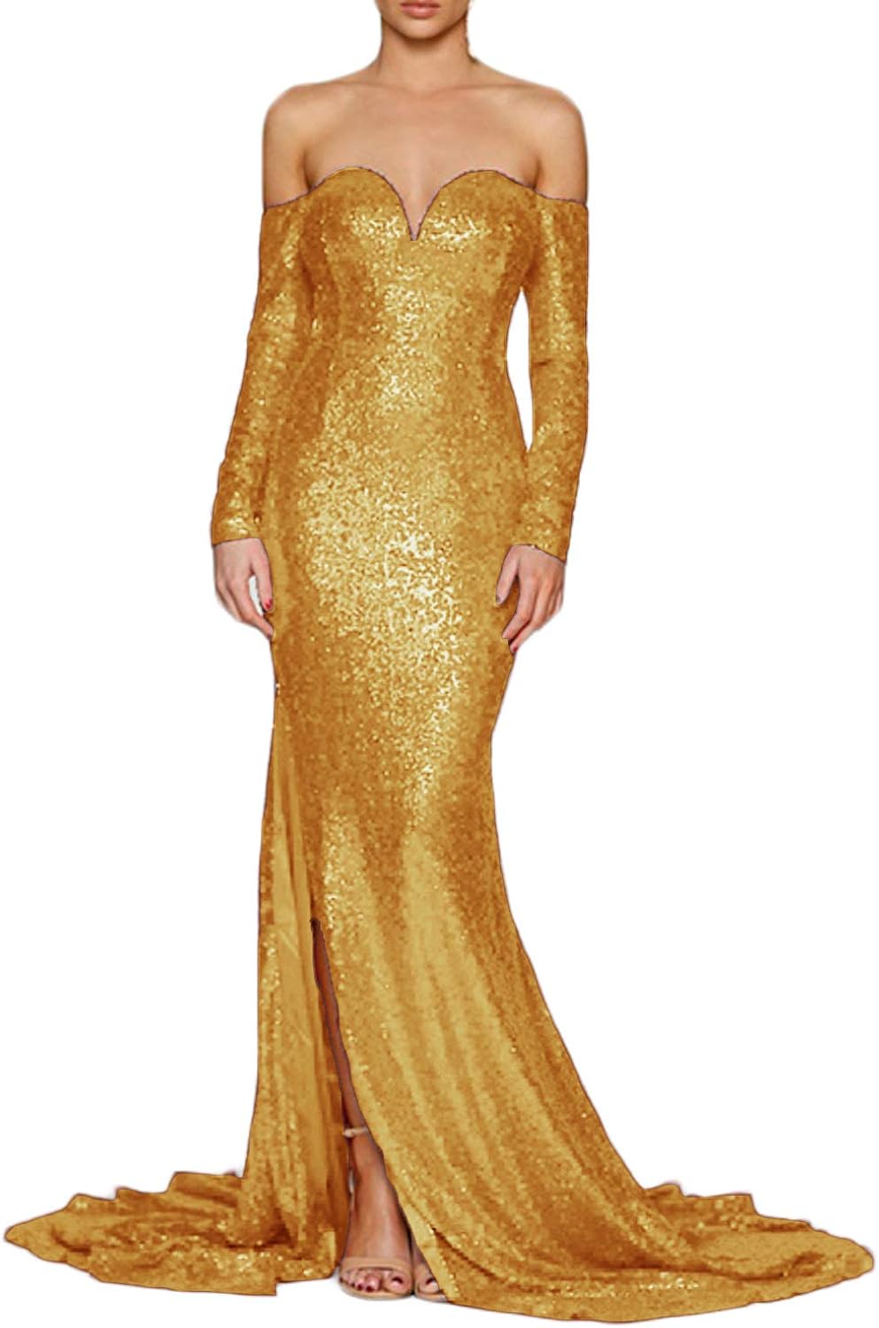 Off Shoulder Long Sleeves Sequin Formal 