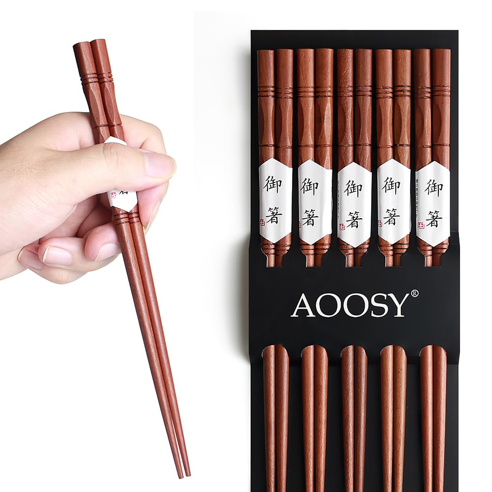 AOOSY 5 pairs of Japanese style wooden chopsticks Reusable chopsticks Dishwasher safe chopsticks, 22.5 cm with gift box